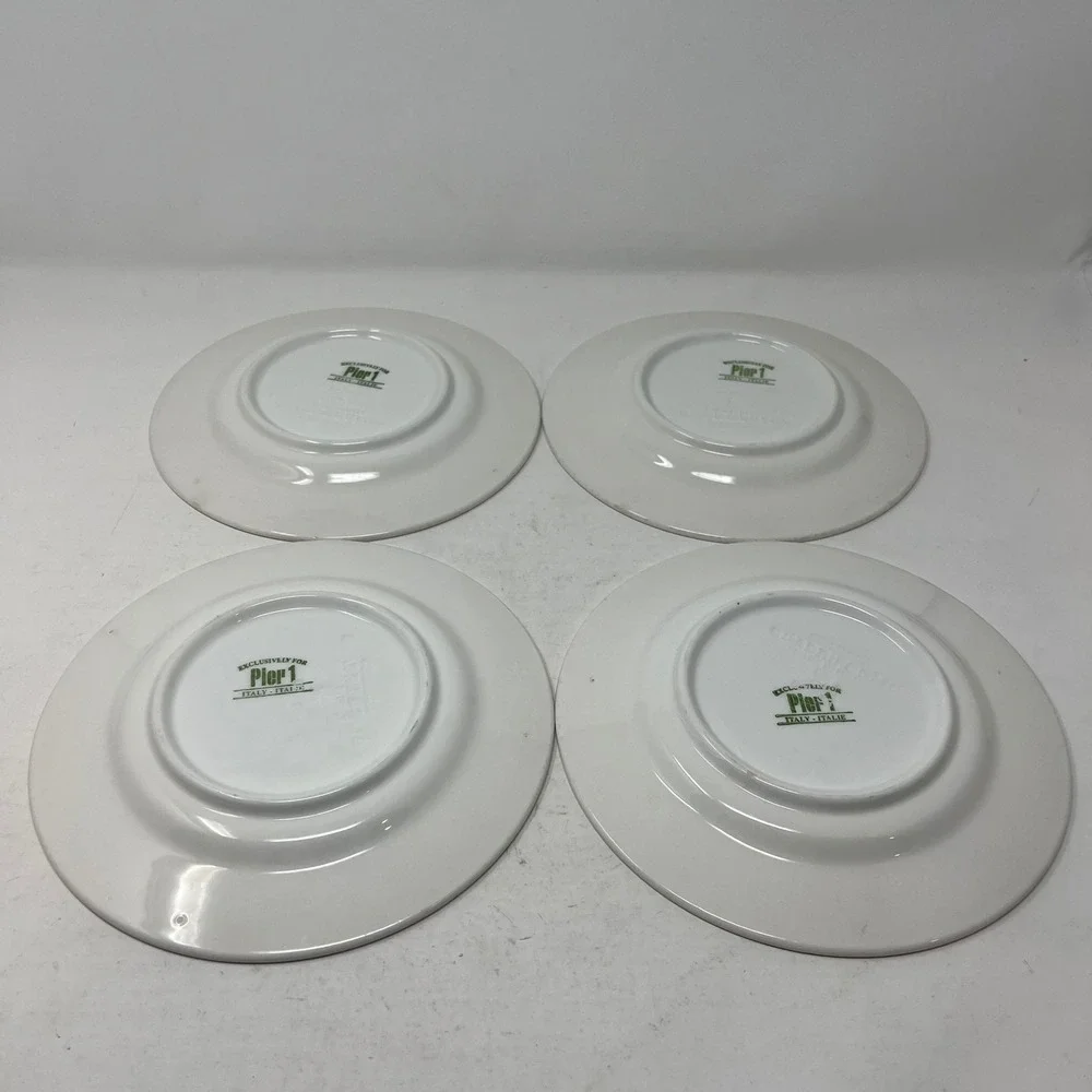 Pier 1 Versailles Salad Plates Set 4 Green Blue Leaf Italy Ceramica Quadrifoglio